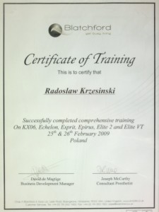 Certyfikat potwierdzający szkolenie Blatchford