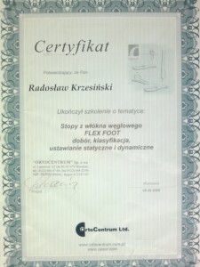 Certyfikat OrtoCentrum dla Radosława Krzesińskiego