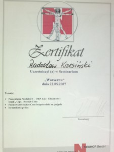 Certyfikat Radosława Krzesińskiego